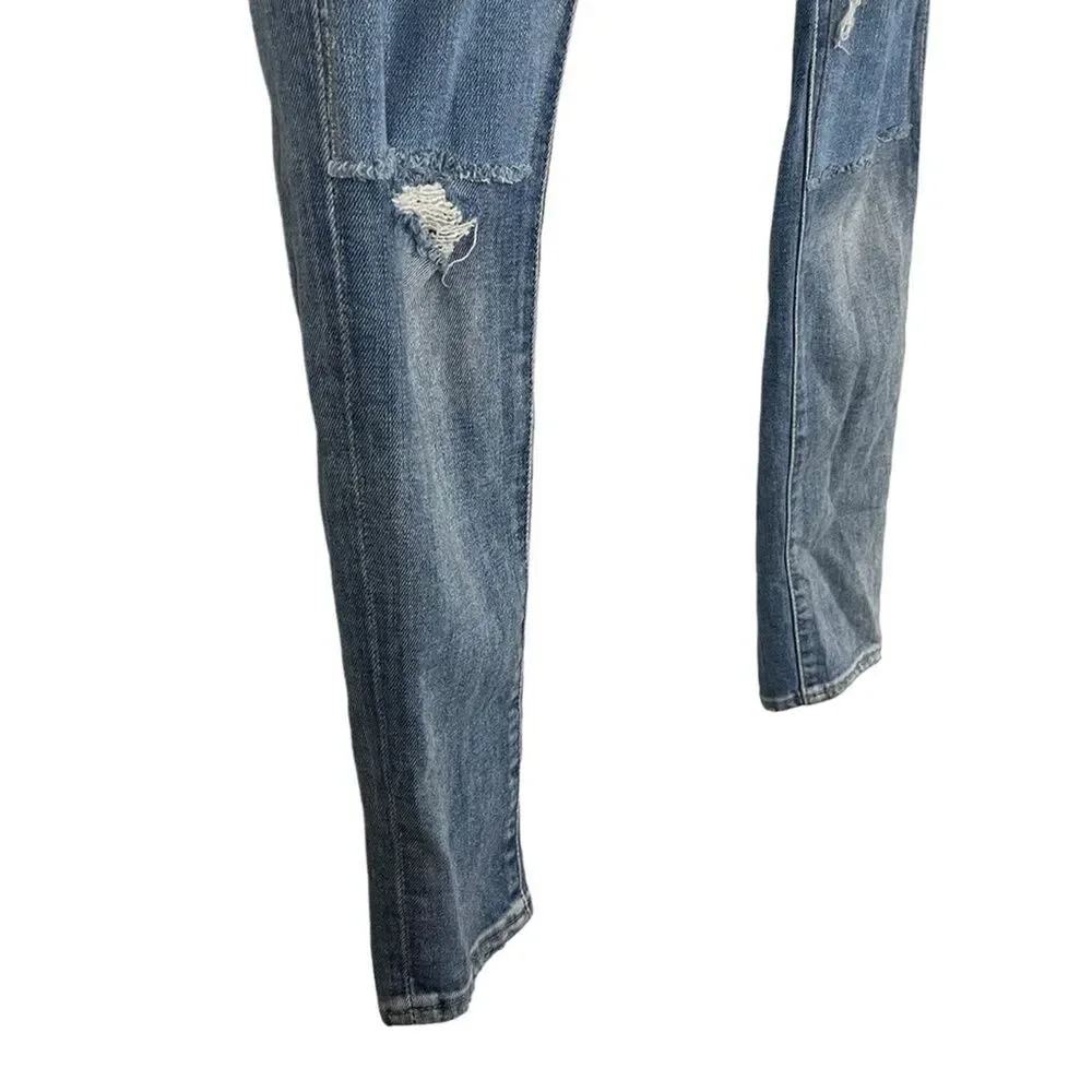 LEVI'S 721 HIGH RISE SKINNY Medium Blue Wash Distressed Red Tab Jeans sz 26 x 32